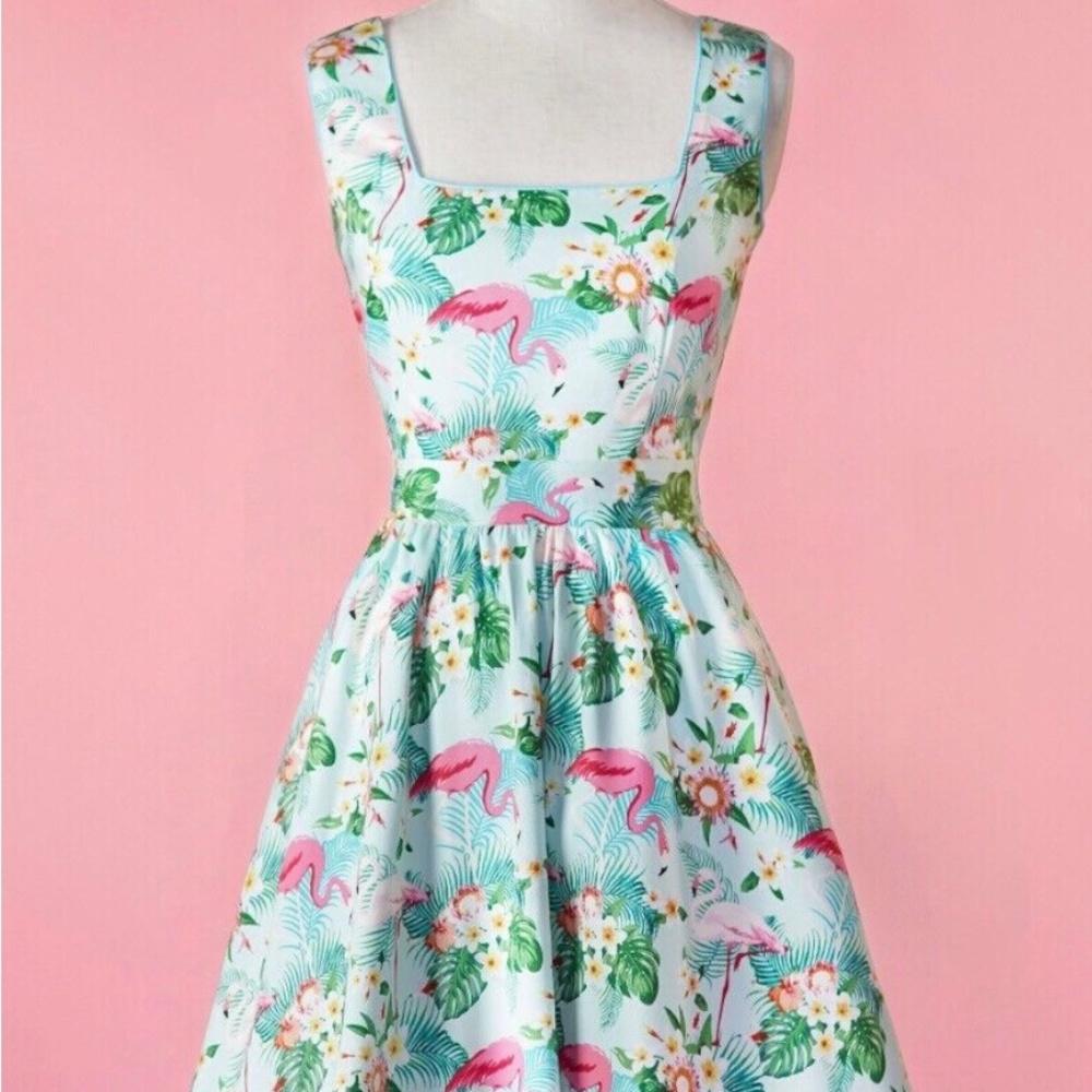 NEW 3X 4X LADY VINTAGE clothing cotton sateen pinup girl pink flamingo dress